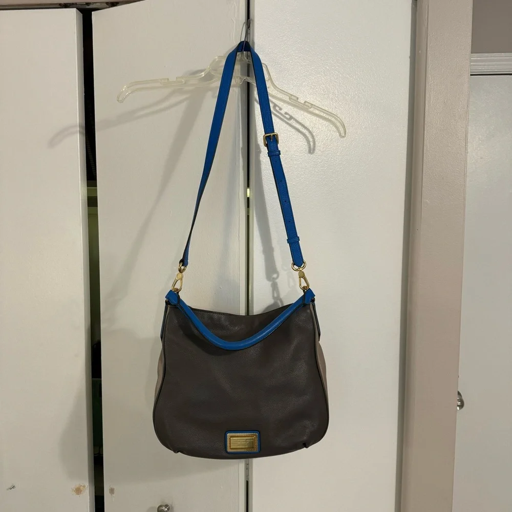 Marc by Marc Jacobs women’s crossbody leather hobo bag purse blue gray gold - Picture 3 of 15